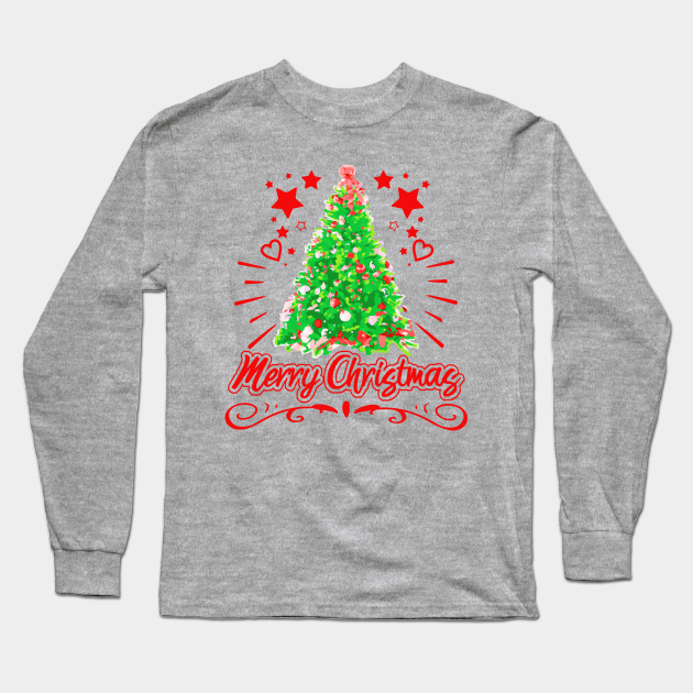Christmas Tree Merry Christmas Red Tree Christmas Long Sleeve T